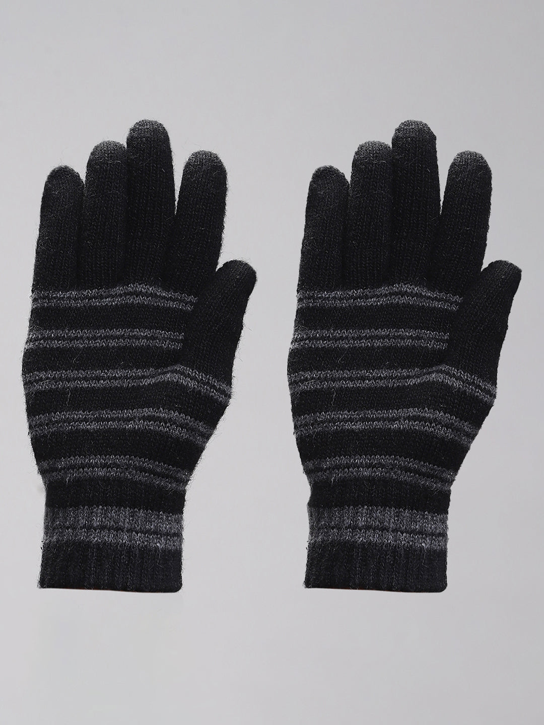 Men Black Self Design Gloves