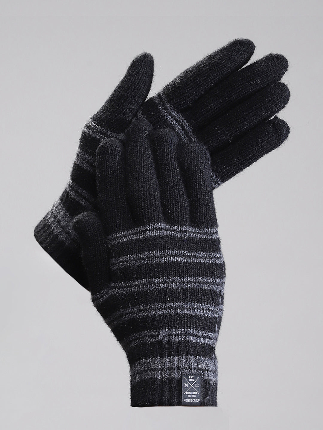 Men Black Self Design Gloves