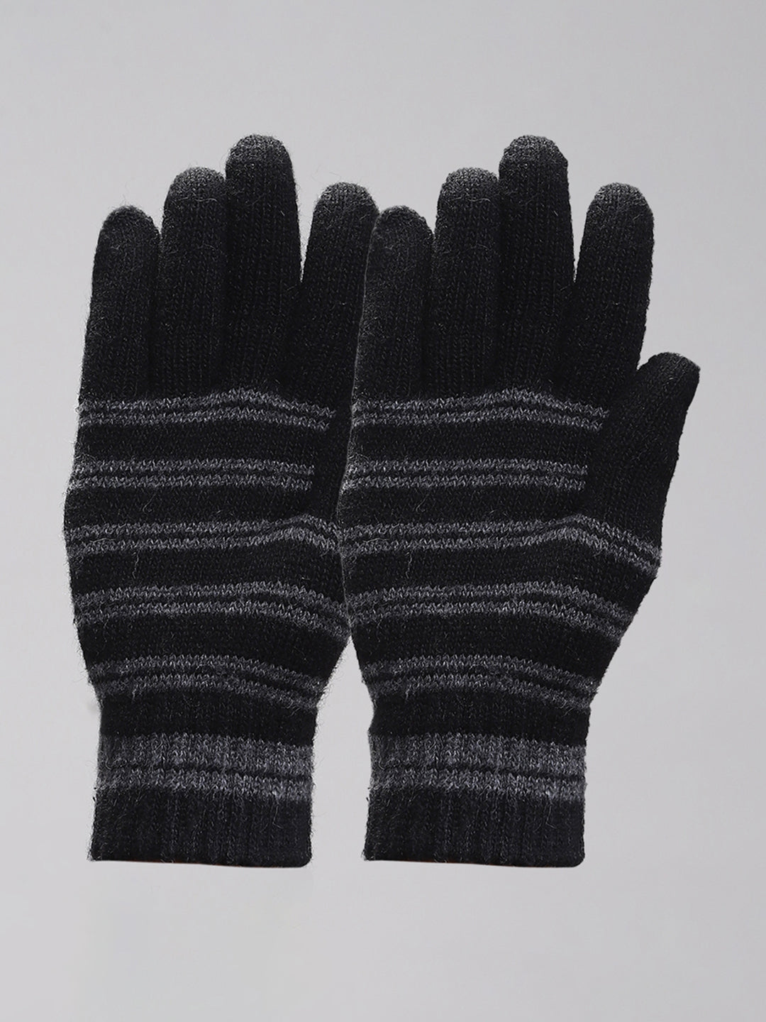 Men Black Self Design Gloves