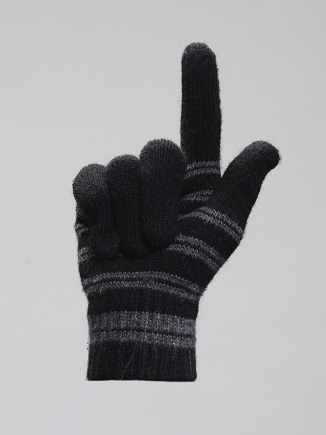 Men Black Self Design Gloves