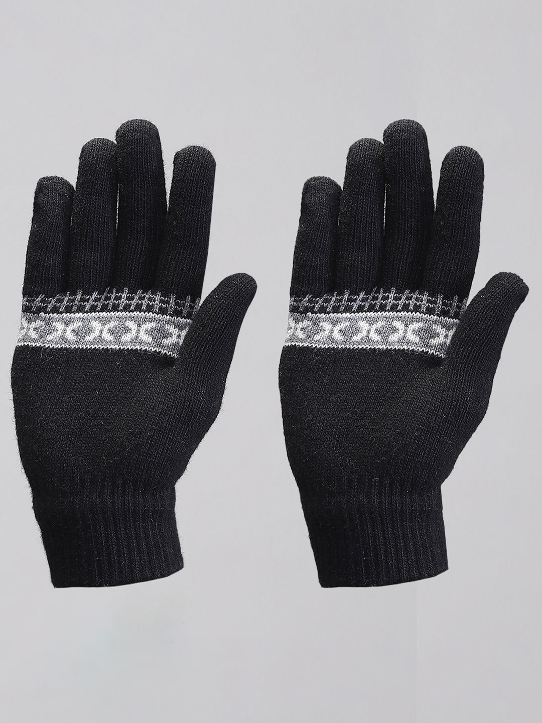 Men Black Self Design Gloves