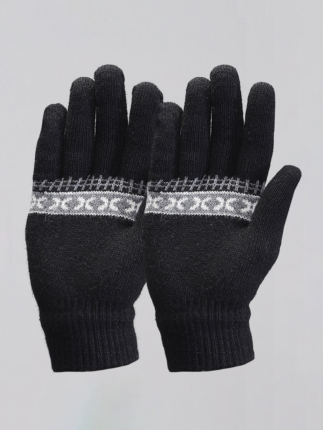 Men Black Self Design Gloves