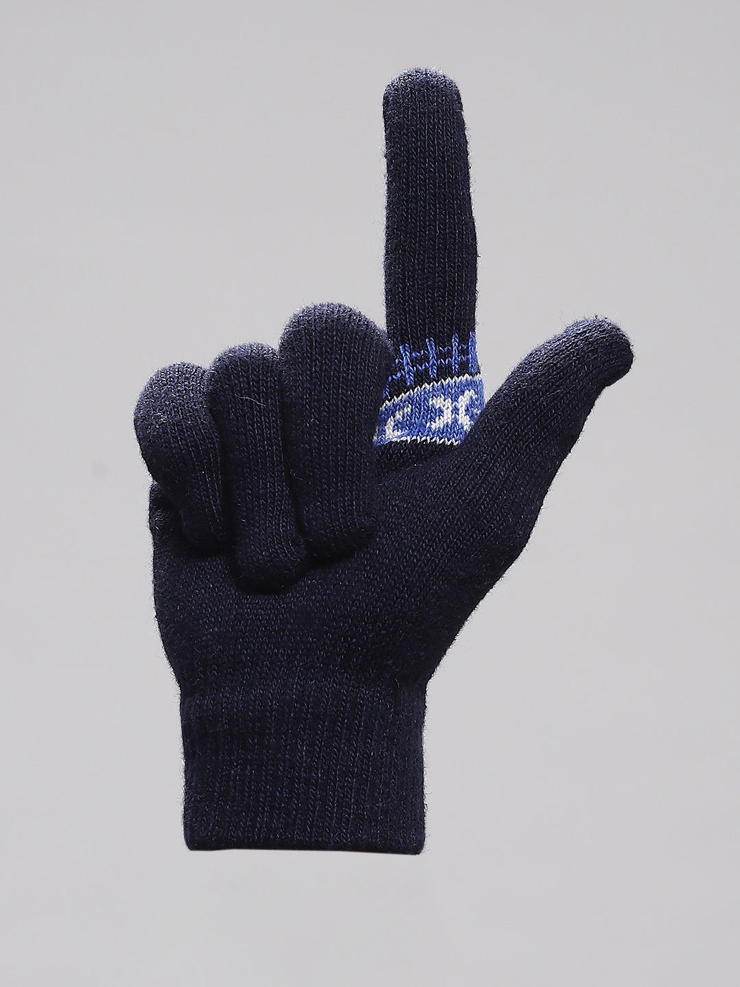 Men Navy Blue Self Design Gloves