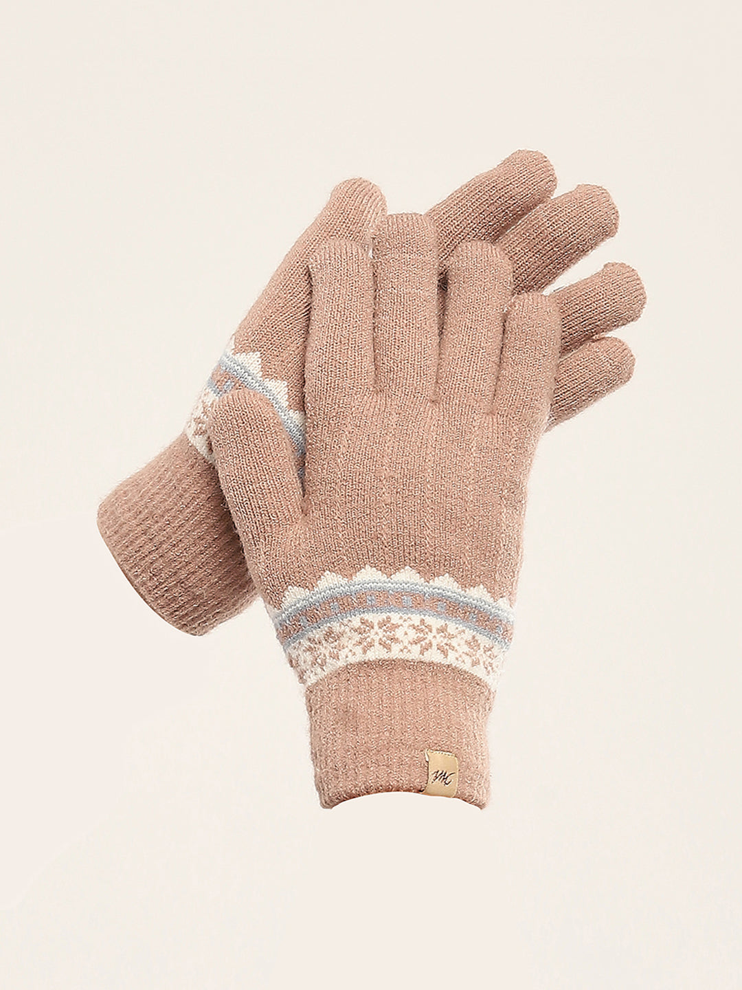 Women Camel Brown Self Design Gloves