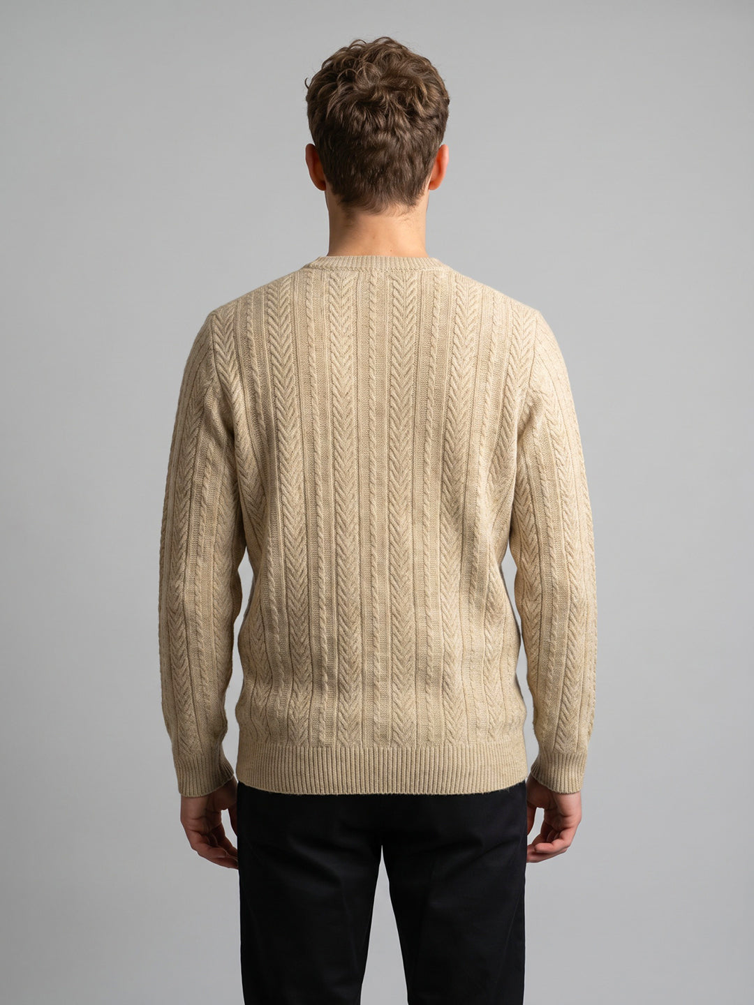 Men Beige Self Design V Neck Full Sleeve Pullover