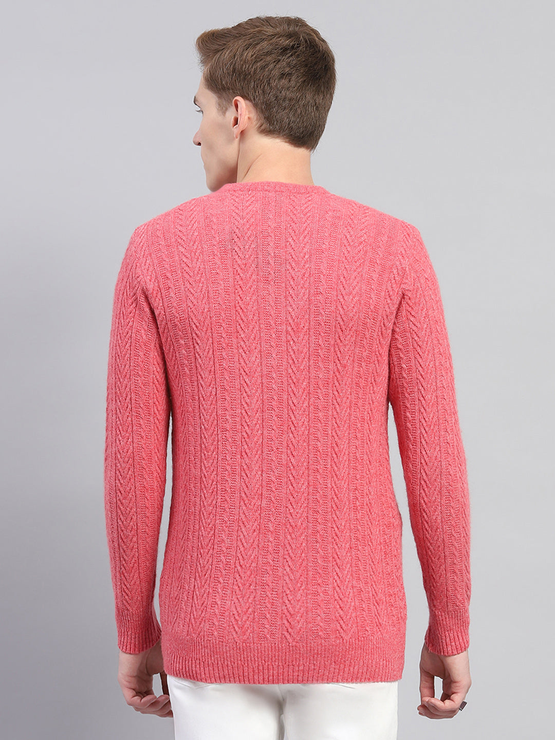 Men Pink Self Design V Neck Full Sleeve Pullover