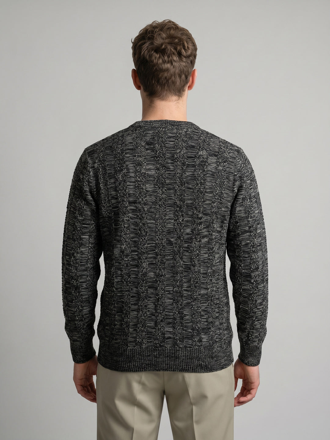 Men Black Self Design V Neck Full Sleeve Pullover