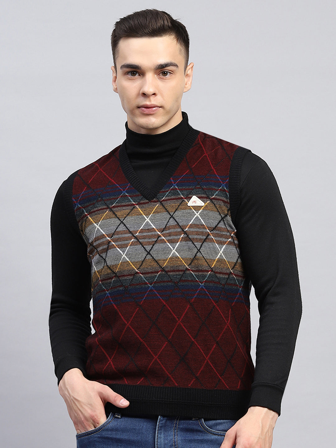 Half Sweater Sweater Maker Online Buy Men Maroon Self Design V