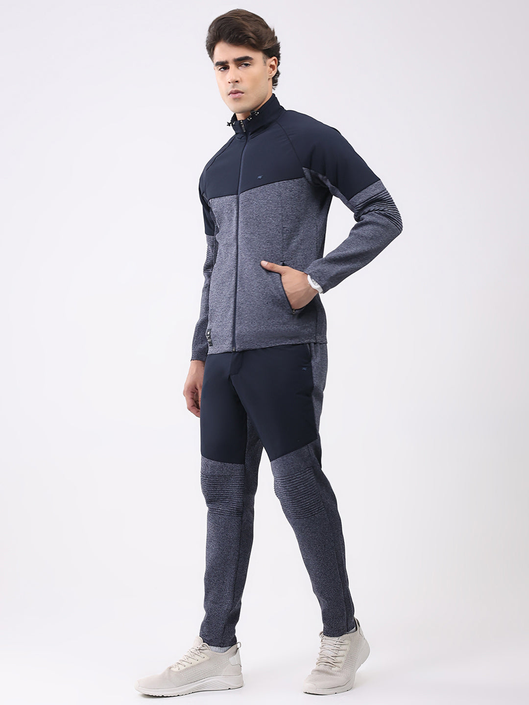 Men Blue Self Design Mock Neck Full Sleeve Cords Set