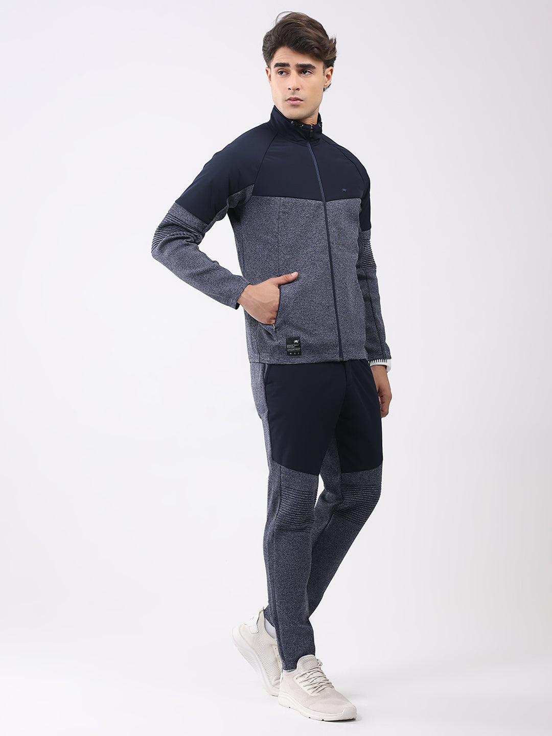 Men Blue Self Design Mock Neck Full Sleeve Cords Set