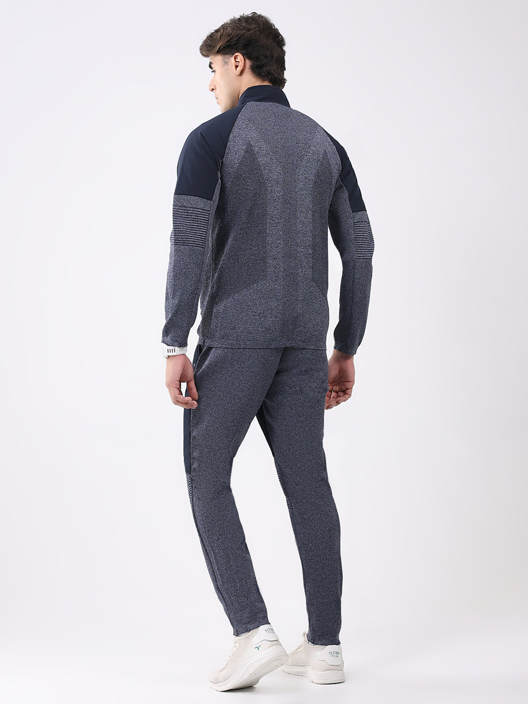 Men Blue Self Design Mock Neck Full Sleeve Cords Set