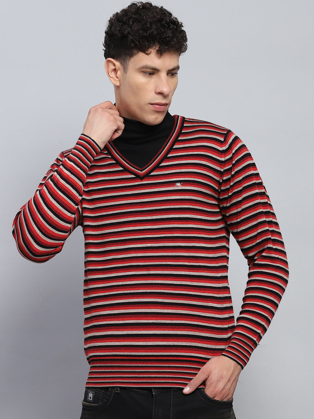 Red And Black Striped Sweater Men Men's Oversized Black And Red