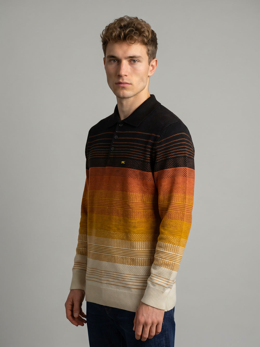 Men White Self Design Collar Full Sleeve Sweatshirt
