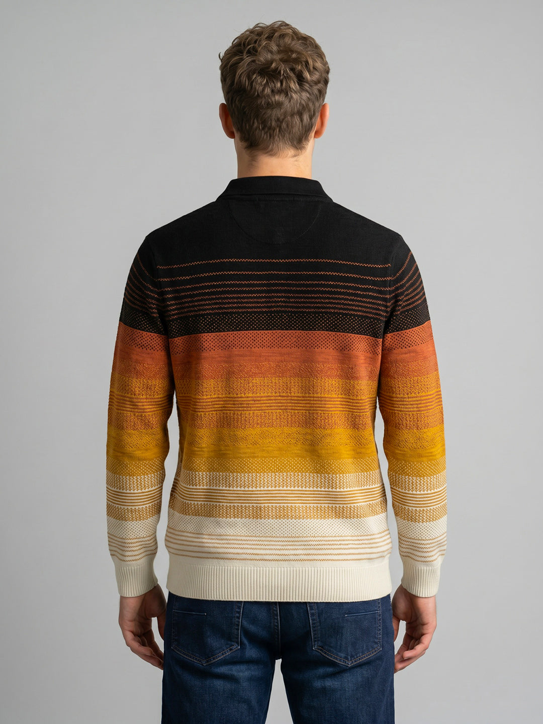 Men White Self Design Collar Full Sleeve Sweatshirt