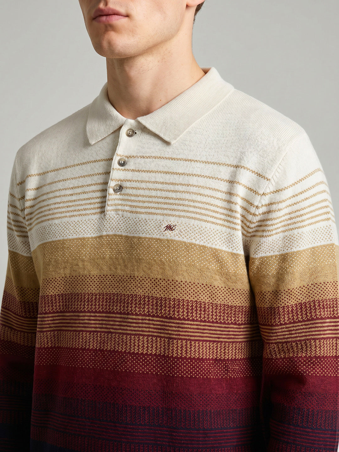 Men Navy Blue Self Design Collar Full Sleeve Sweatshirt