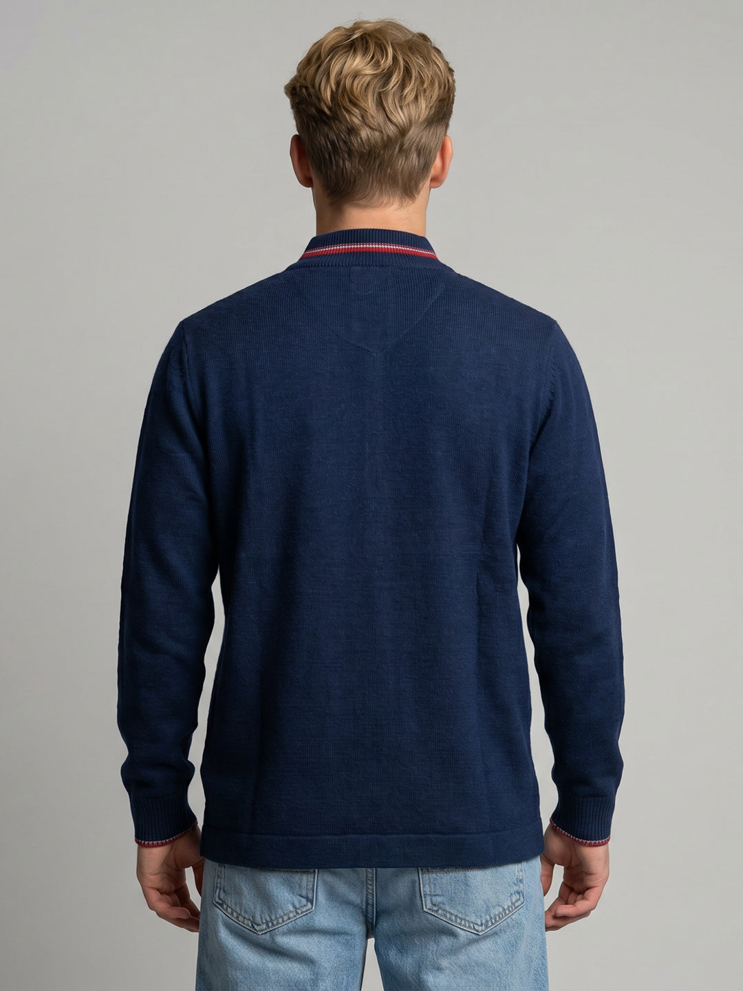 Men Blue Solid Collar Full Sleeve Sweatshirt