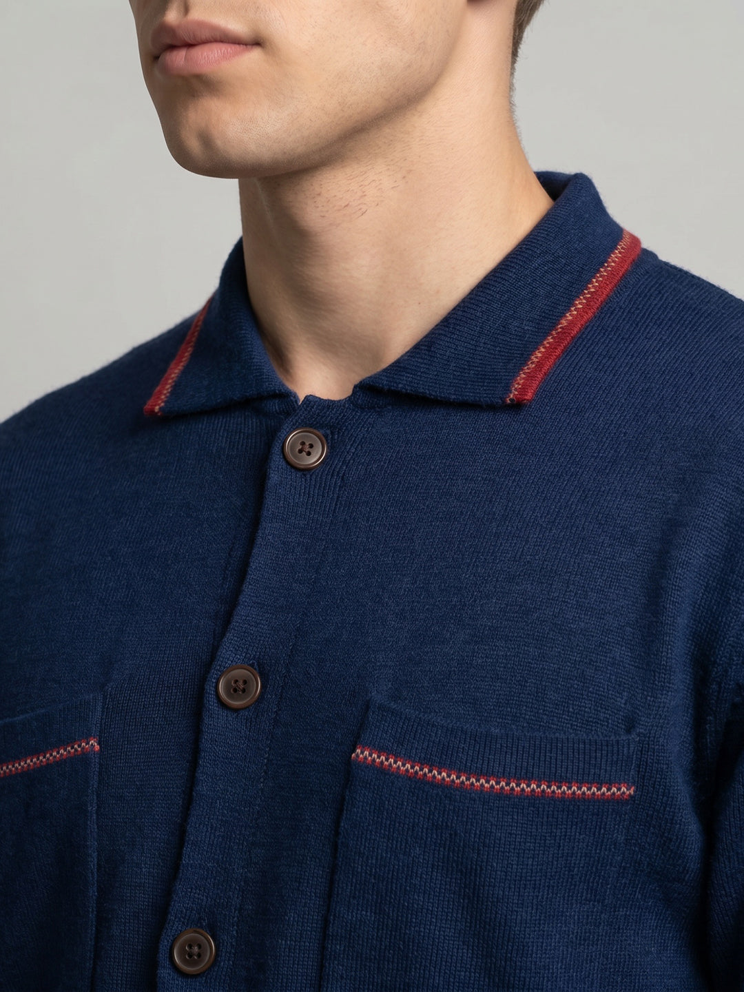Men Blue Solid Collar Full Sleeve Sweatshirt
