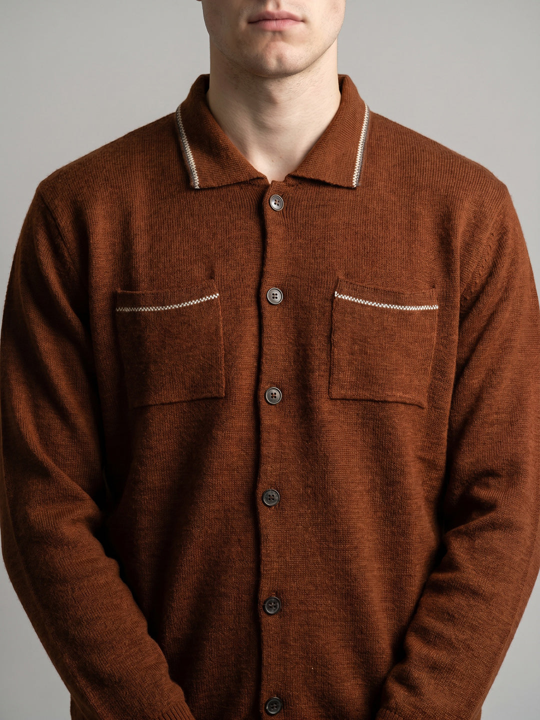 Men Rust Solid Collar Full Sleeve Sweatshirt
