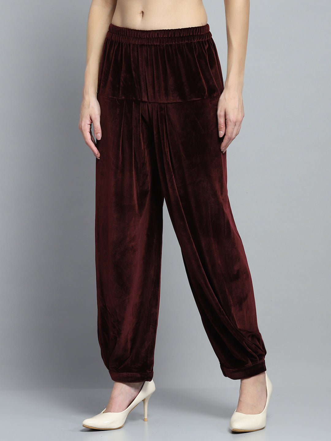 Women Maroon Self Design Round Neck Full Sleeve Kurti Set for Winter