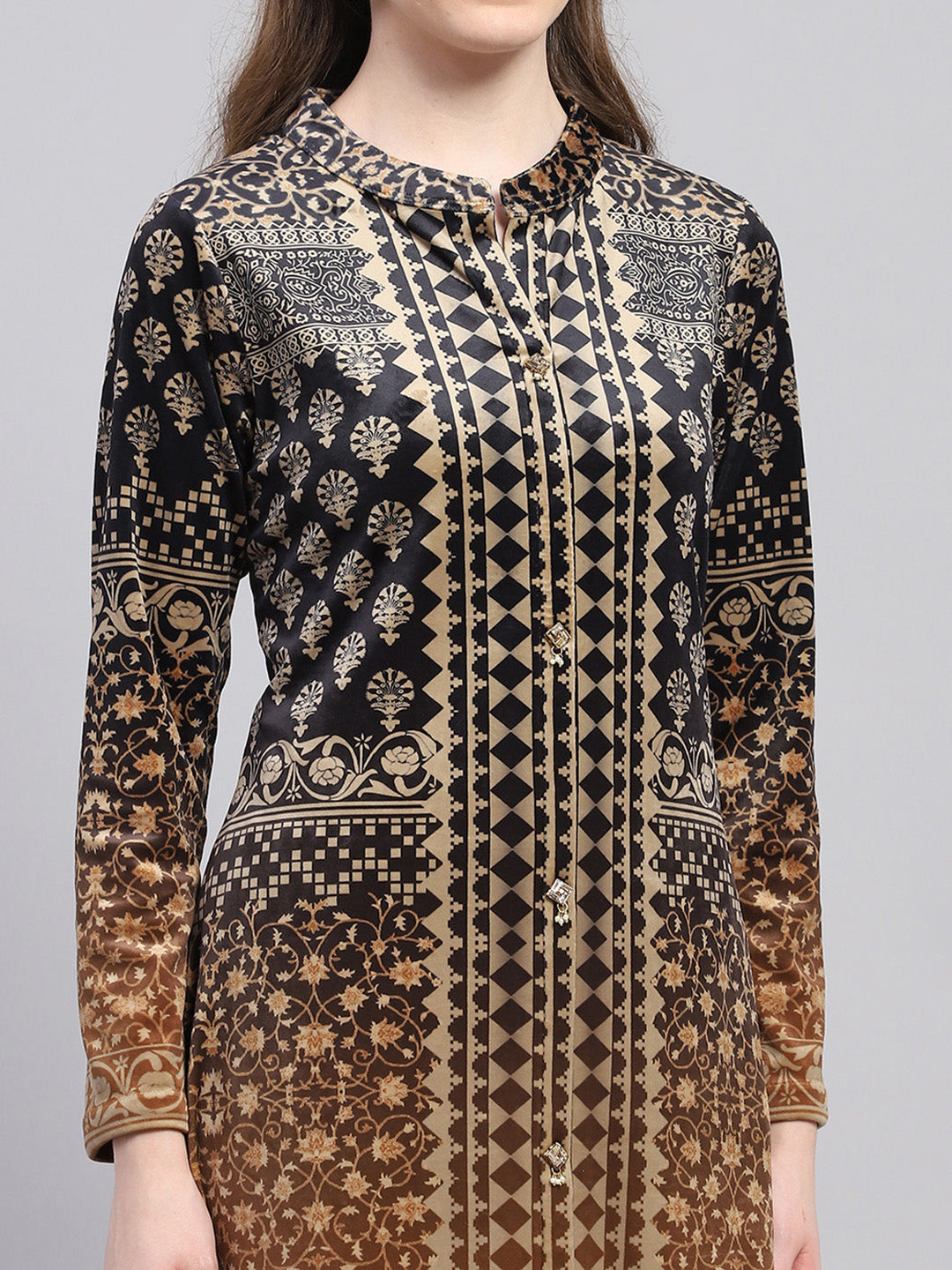 Women Mustard Designer Round Neck Full Sleeve Kurtis Set for Winter