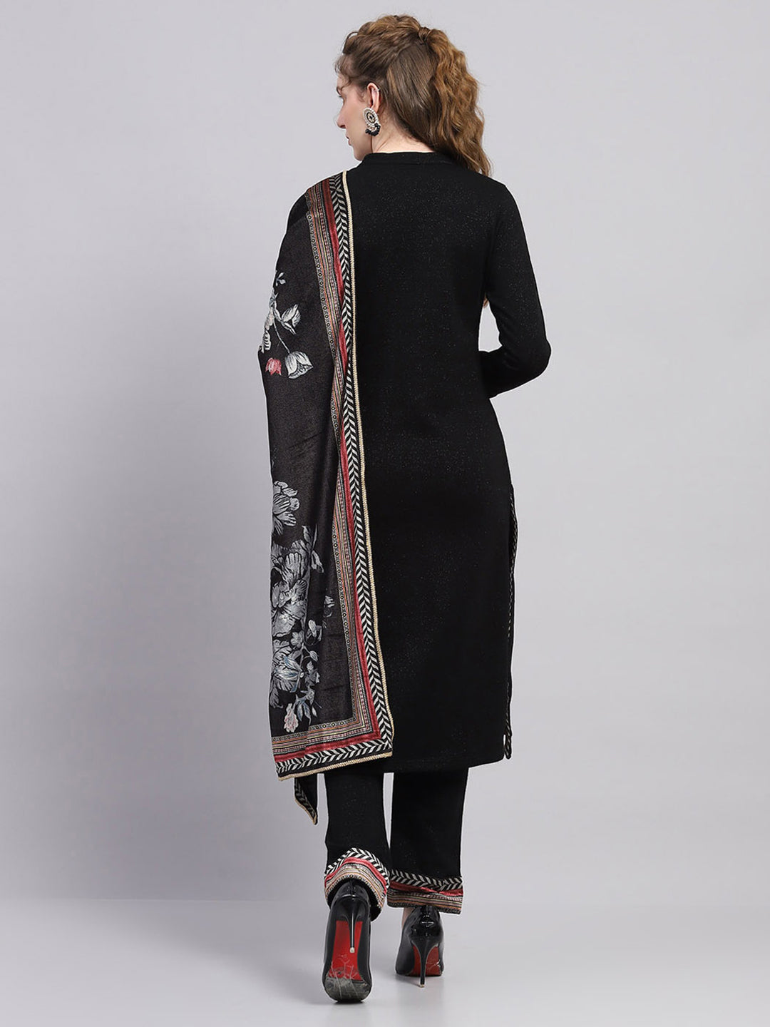 Women Black Designer Round Neck Full Sleeve 3 Pc Kurtis Set for Winter