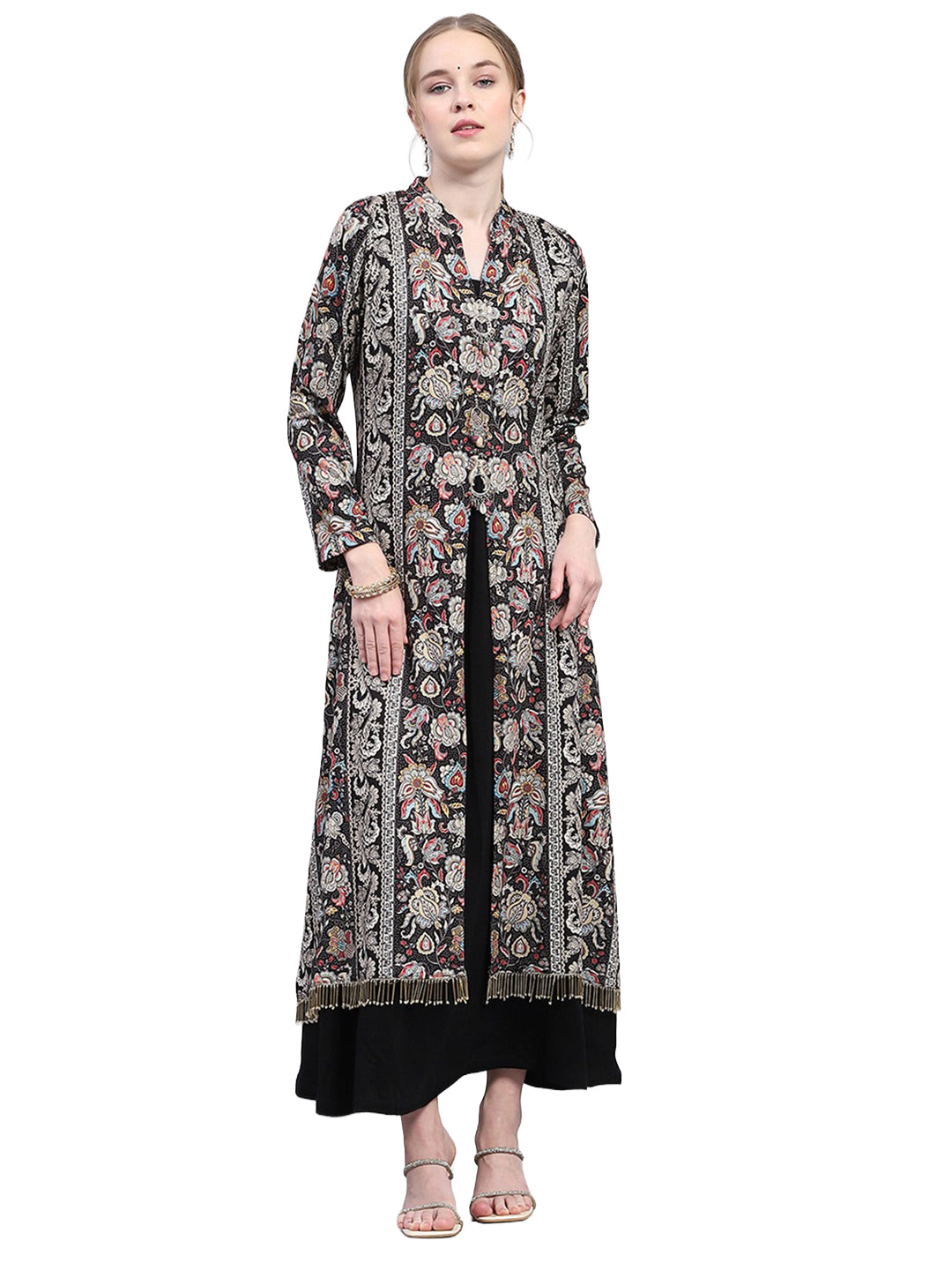 Women Black Designer V Neck Full Sleeve Kurtis Set for Winter