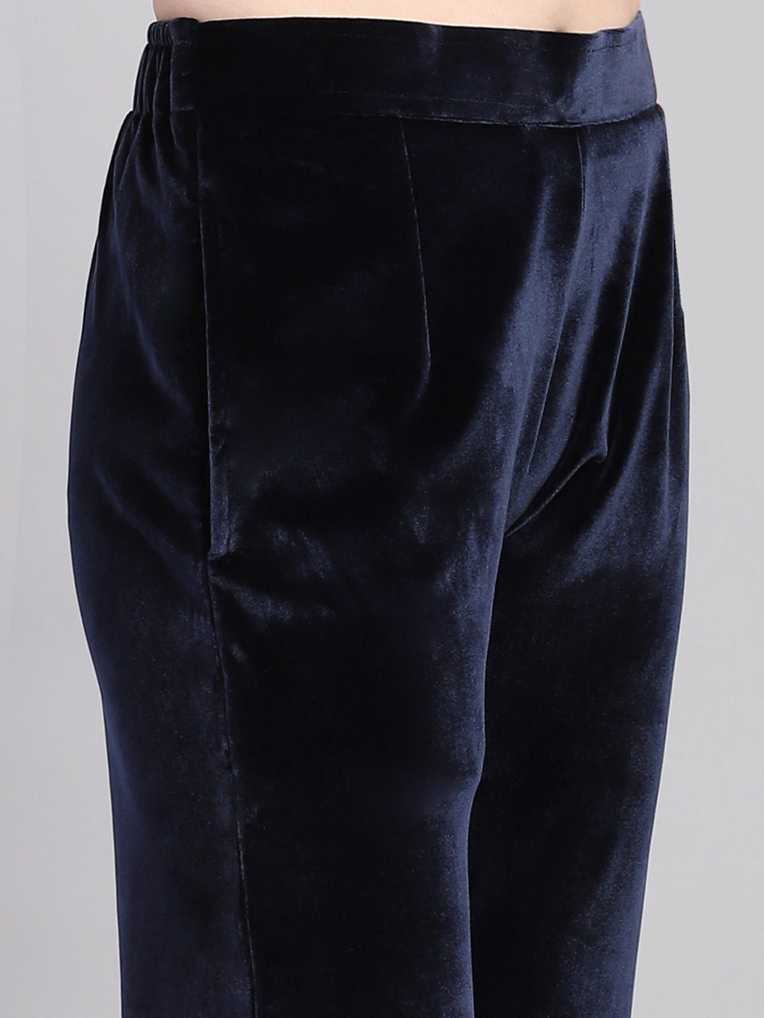 Women Blue Self Design Round Neck Full Sleeve Kurti Set