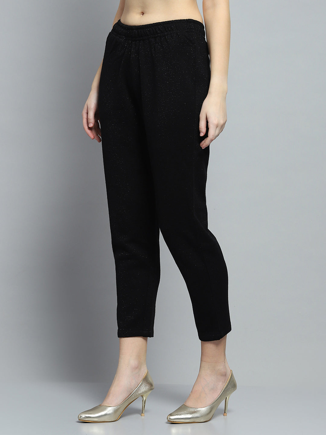 Women Black Self Design Round Neck Full Sleeve Kurti Set for Winter