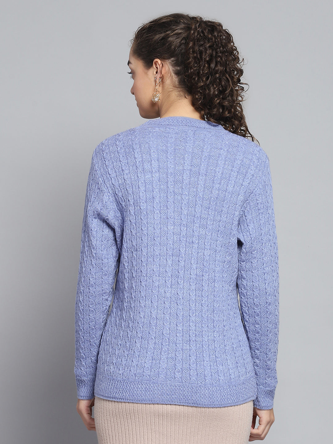 Women Purple Self Design V Neck Full Sleeve Cardigan