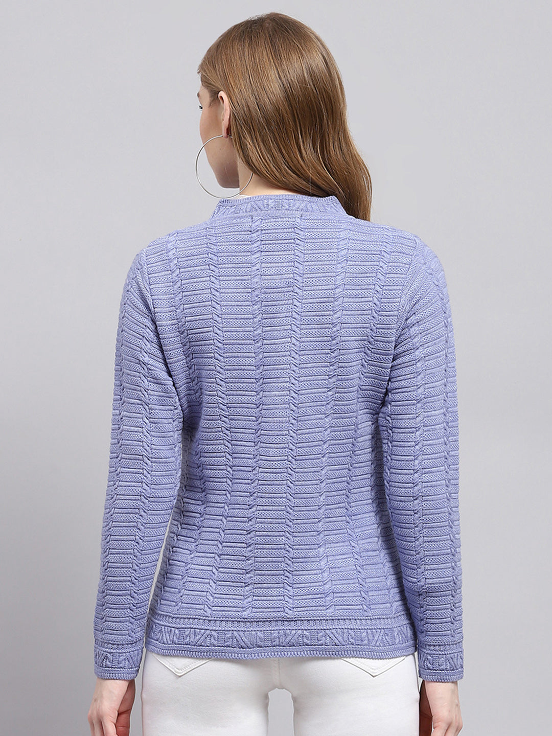 Women Purple Self Design Round Neck Full Sleeve Cardigan