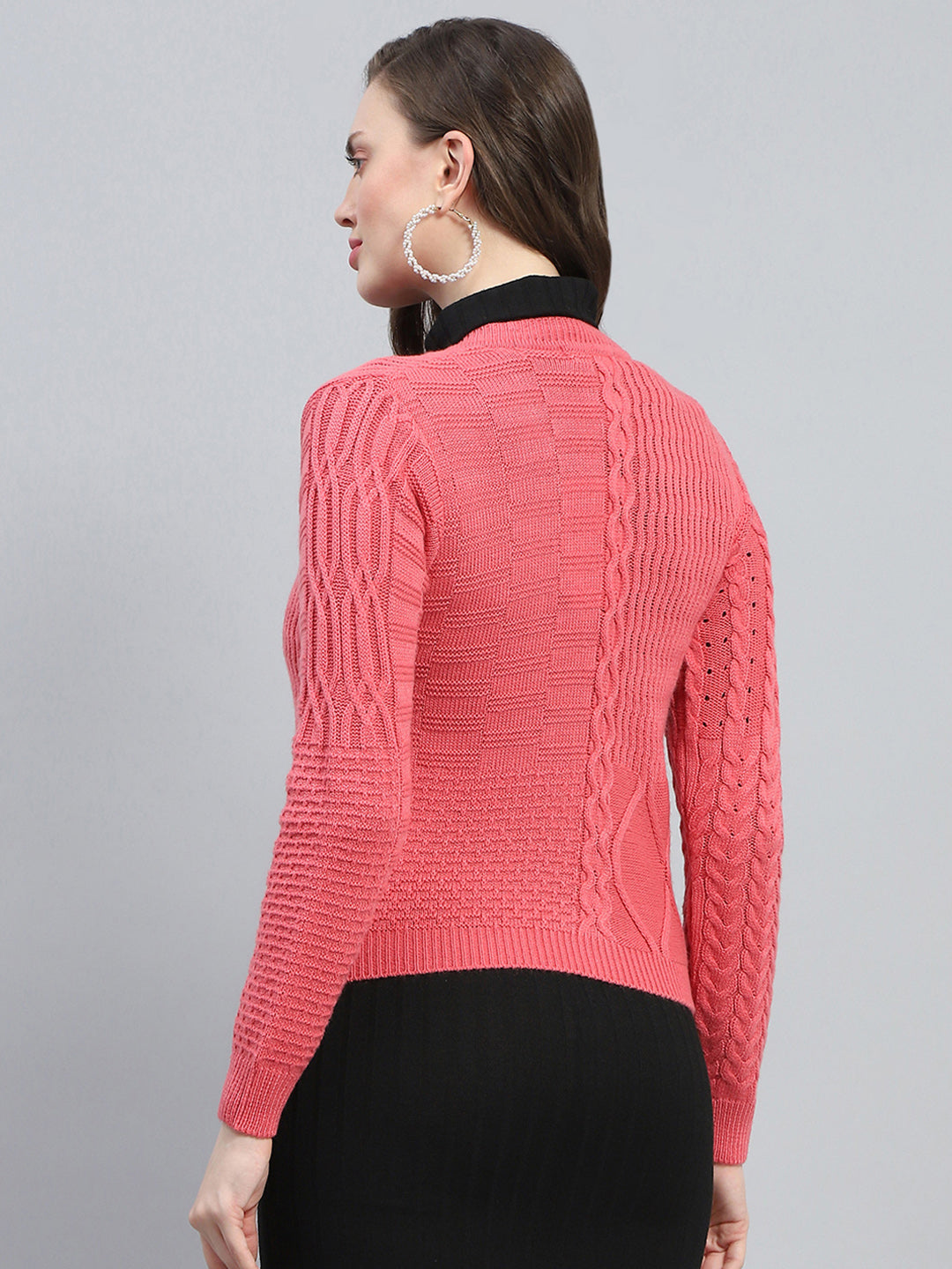 Women Pink Self Design V Neck Full Sleeve Cardigan