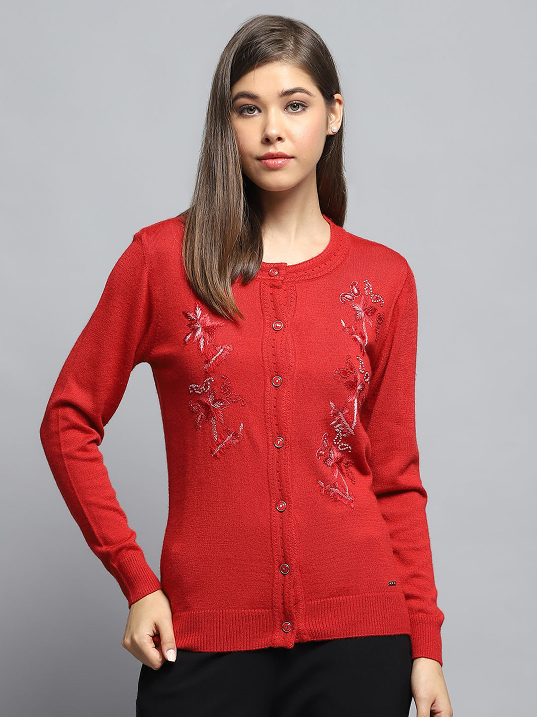 Round-Neck Red Emblem Cardigan Unisex main image 1