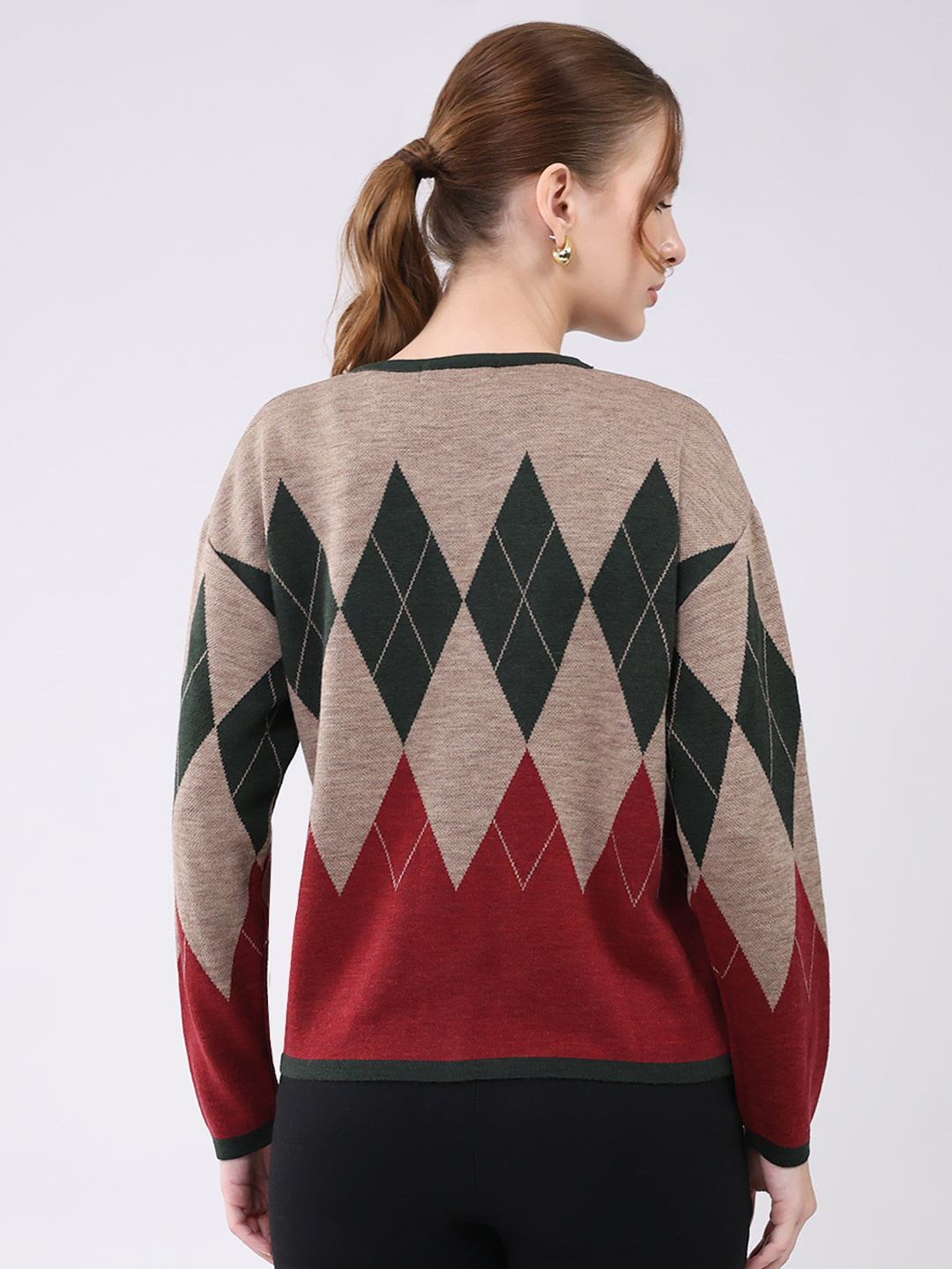 Women Multicolor Self Design Round Neck Full Sleeve Cardigan