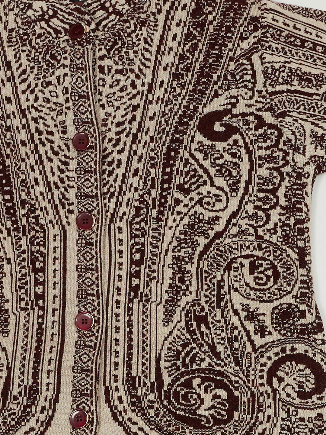 Women Maroon Jacquard Mandarin Collar Full Sleeve Coat