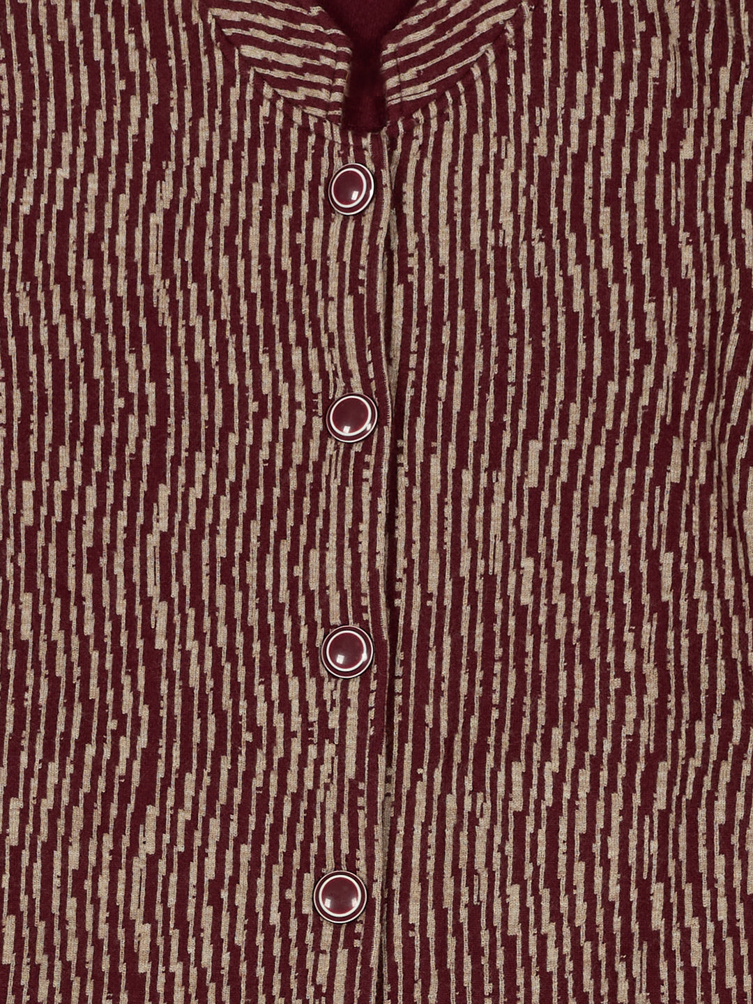 Women Maroon & White Jacquard Turtle Neck Full Sleeve Coat