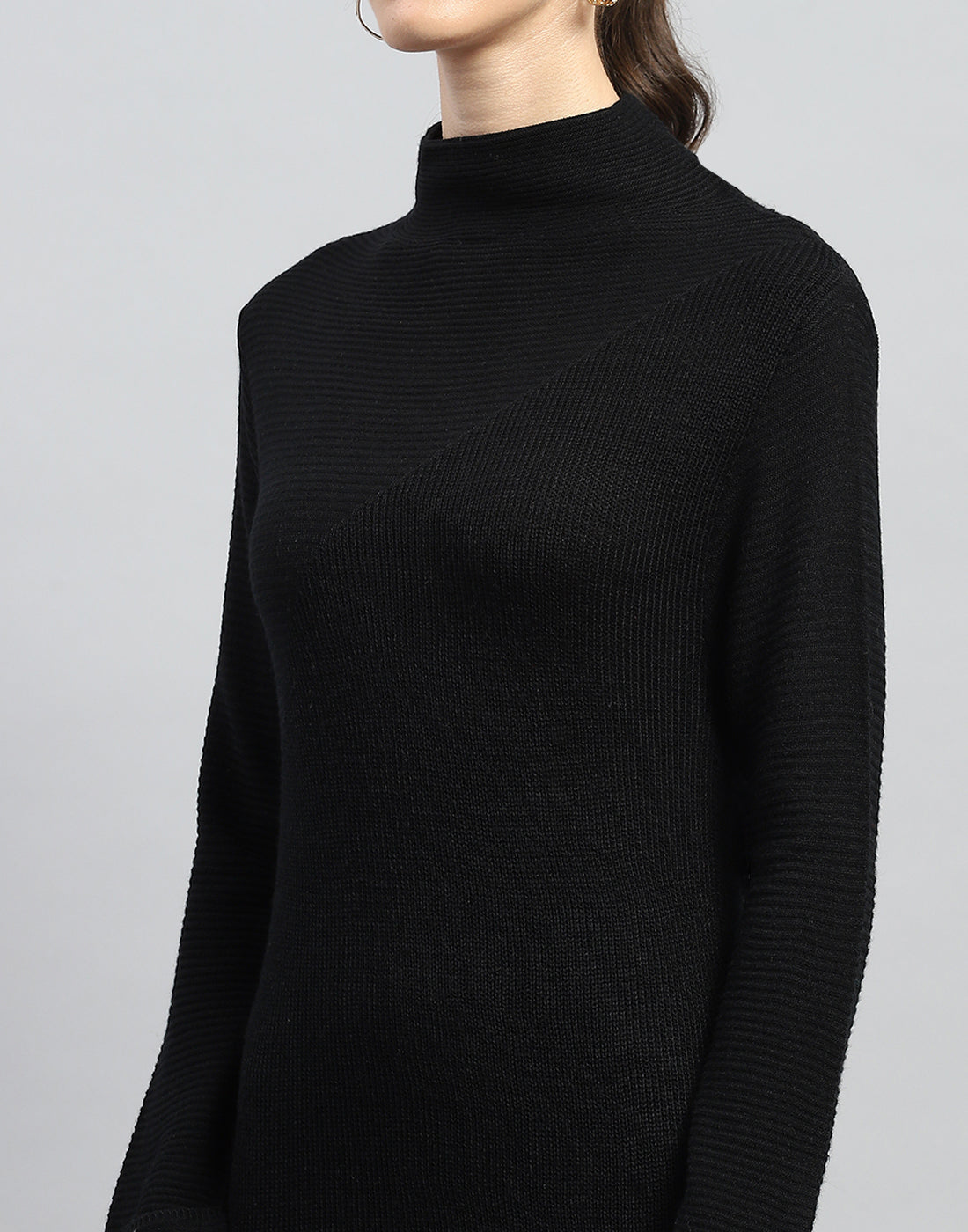 Women Black Self Design Turtle Neck Full Sleeve Dress