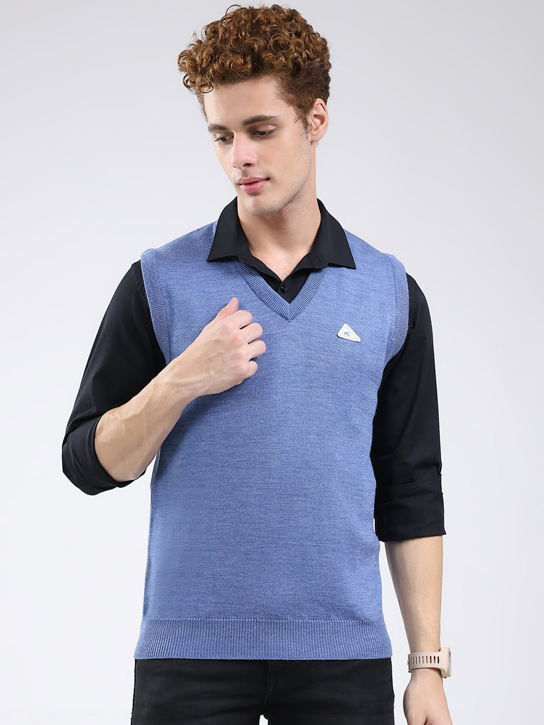 Sleeveless Sweater Polo Shirt And V Neck Sweater Buy Men Blue