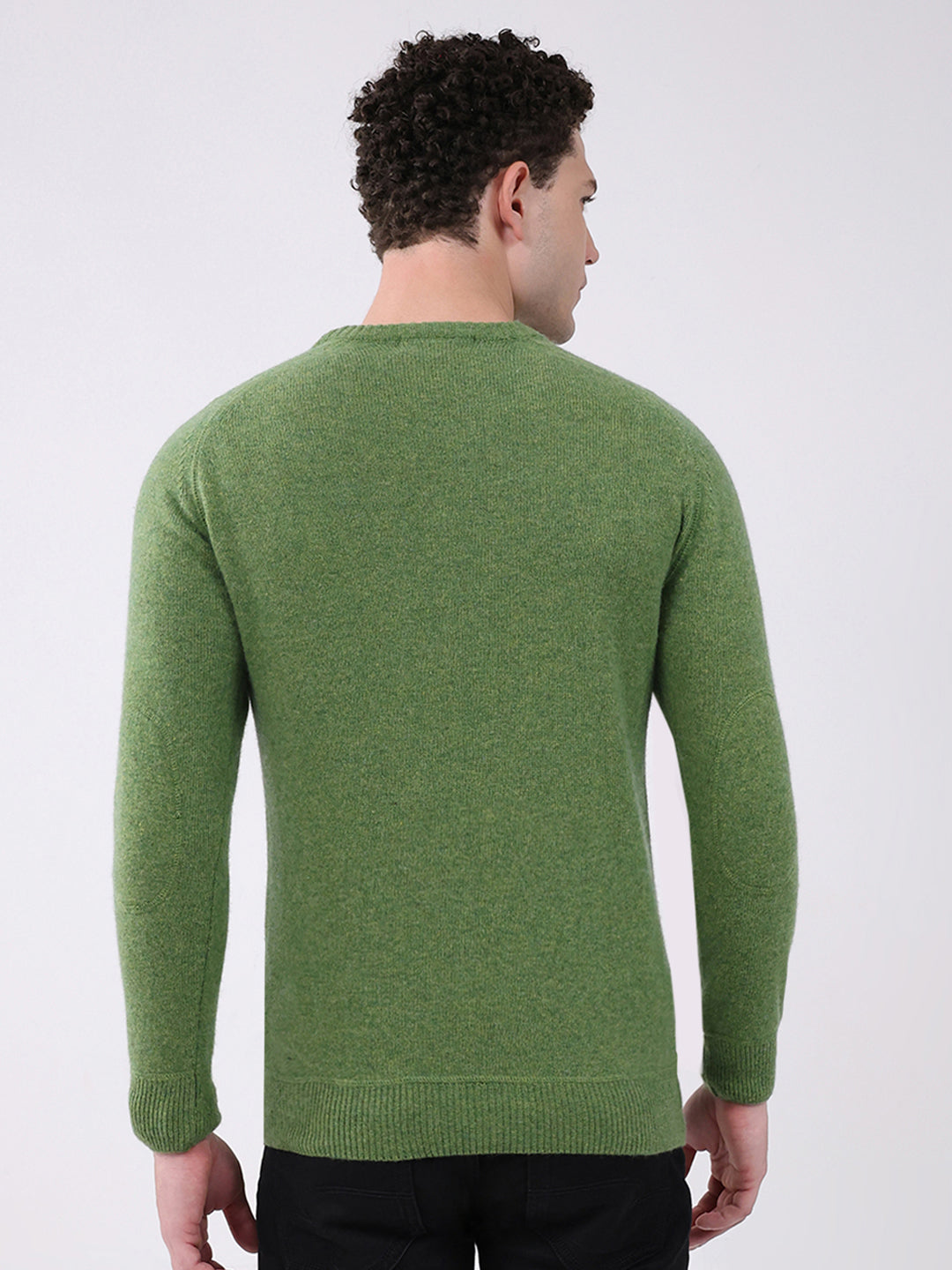 Men Green Solid Round Neck Full Sleeve Pullover