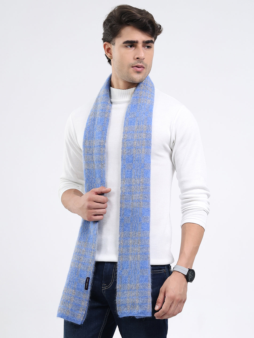 Men Blue Self Design Angoora Muffler