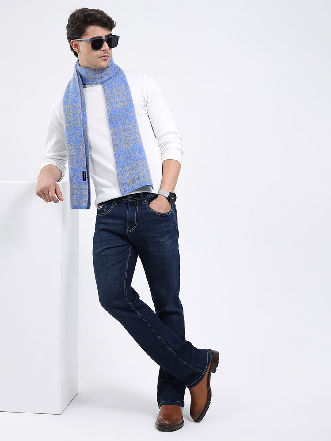 Men Blue Self Design Angoora Muffler