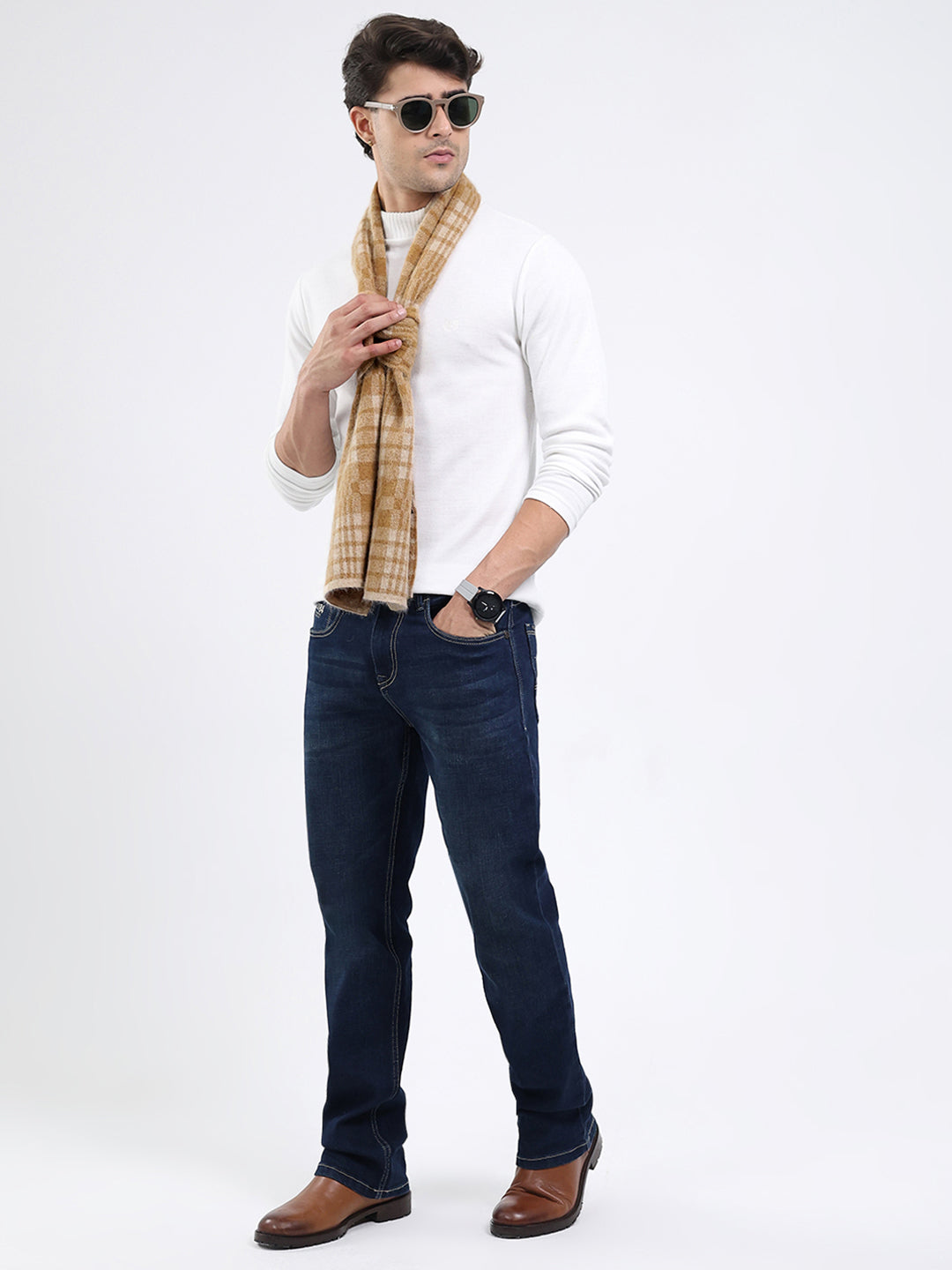 Men Khaki Self Design Angoora Muffler