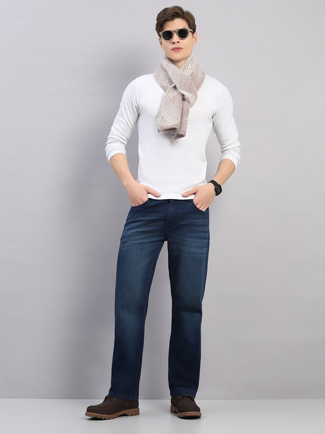 Men Beige Self Design Angoora Muffler