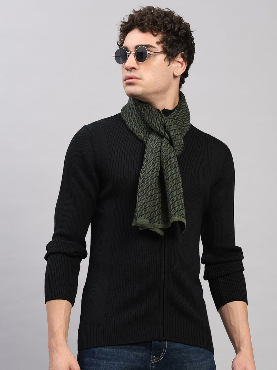 Men Green Printed Pure Wool Muffler