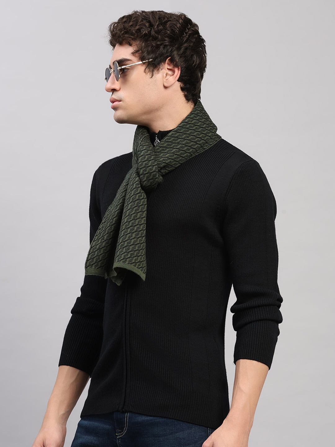 Men Green Printed Pure Wool Muffler