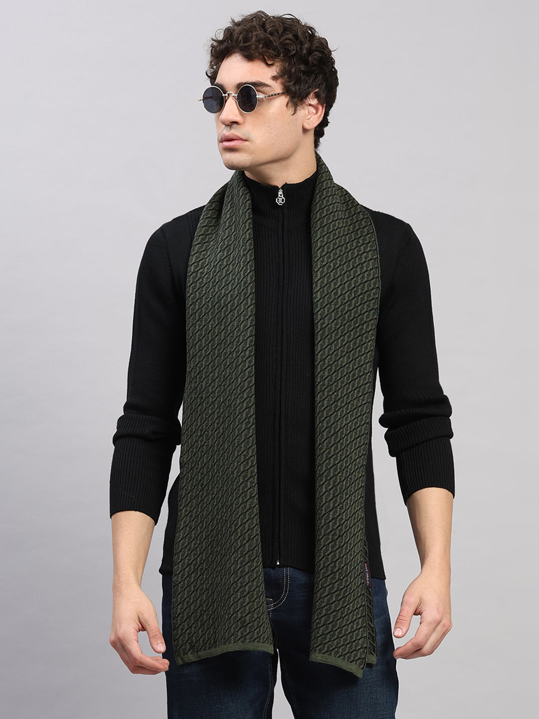 Men Green Printed Pure Wool Muffler
