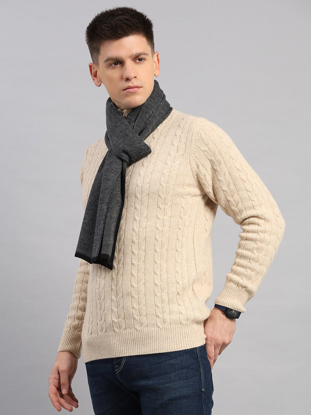 Men Black Printed Blend Wool Muffler