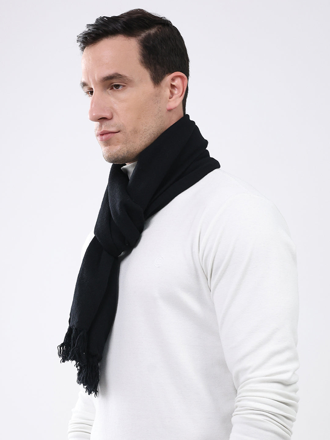Men Black Solid Pure Wool Muffler