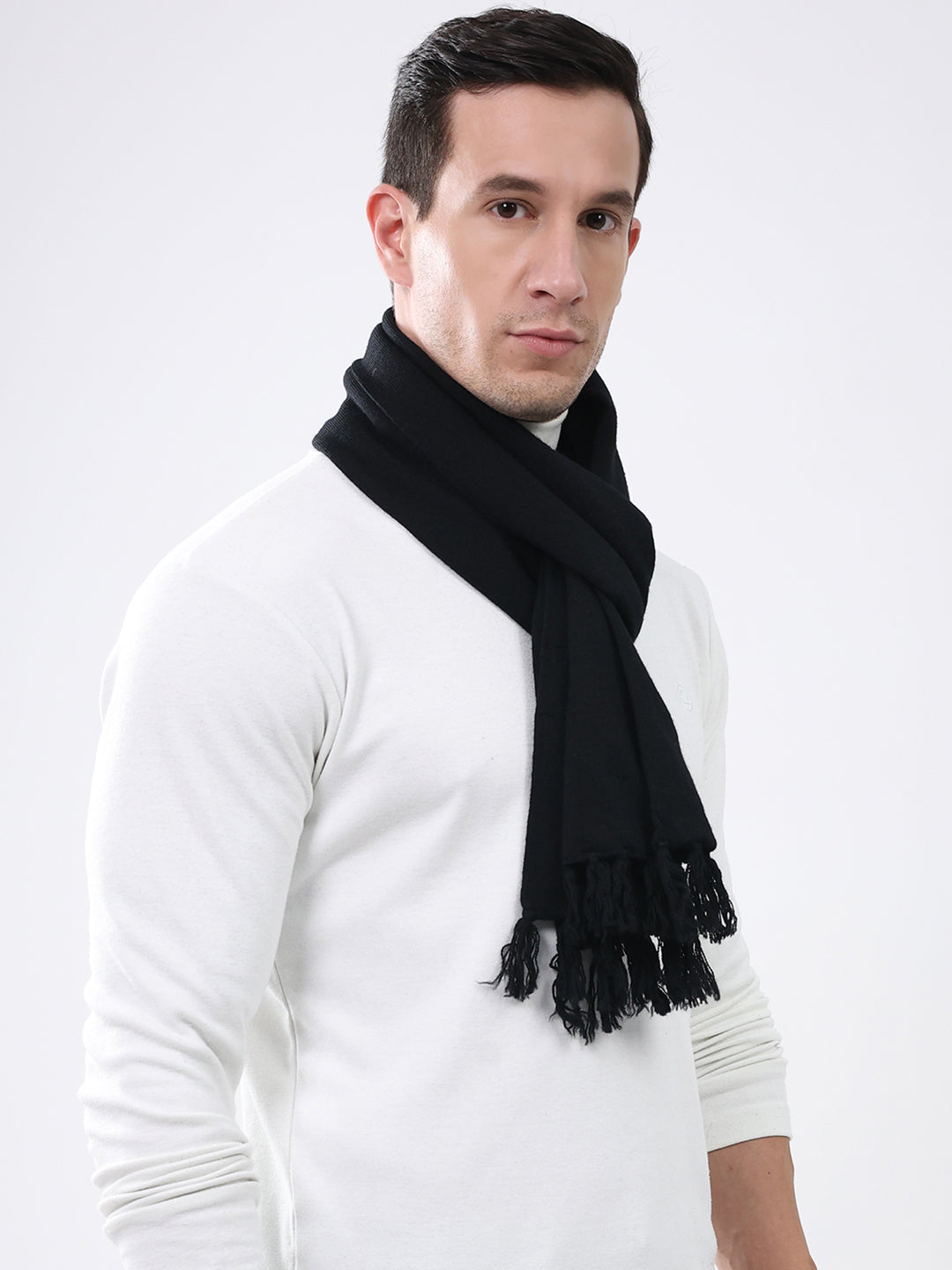 Men Black Solid Pure Wool Muffler