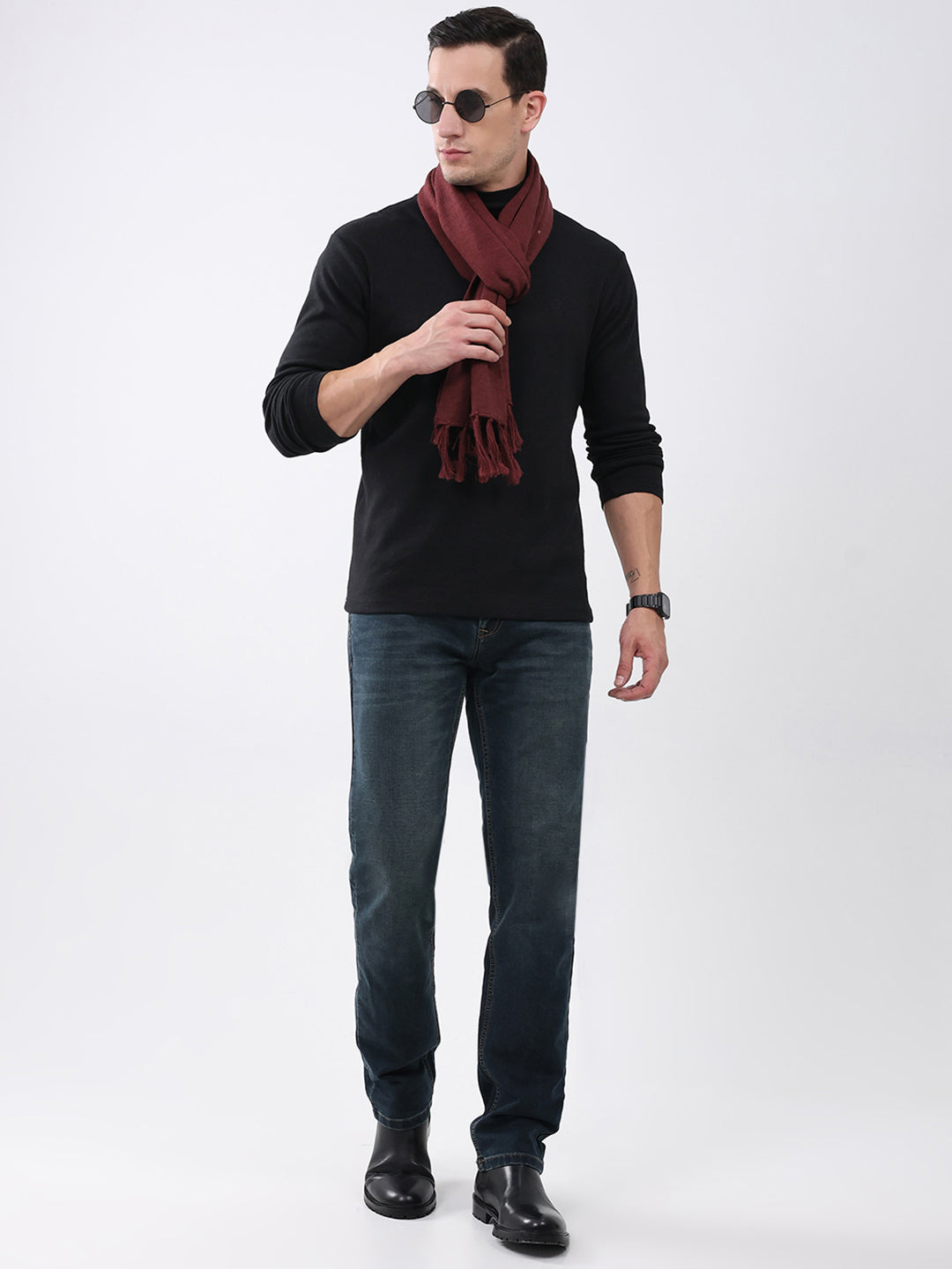 Men Maroon Solid Pure Wool Muffler