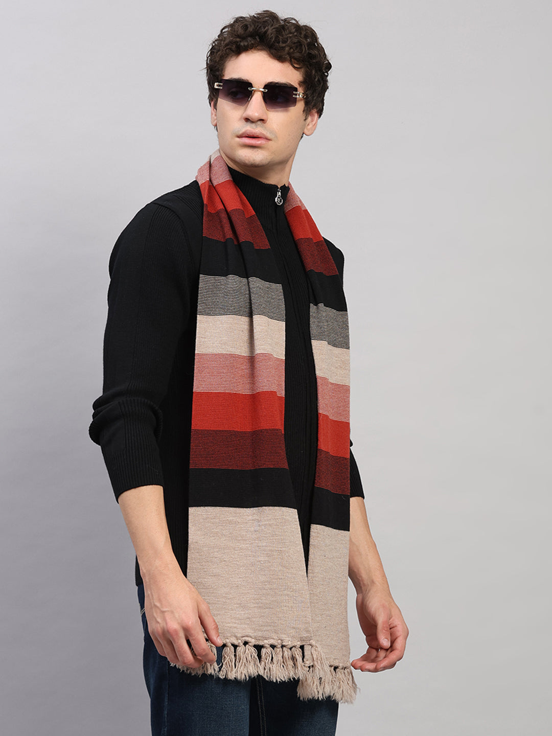 Men Multicolor Printed Pure Wool Muffler